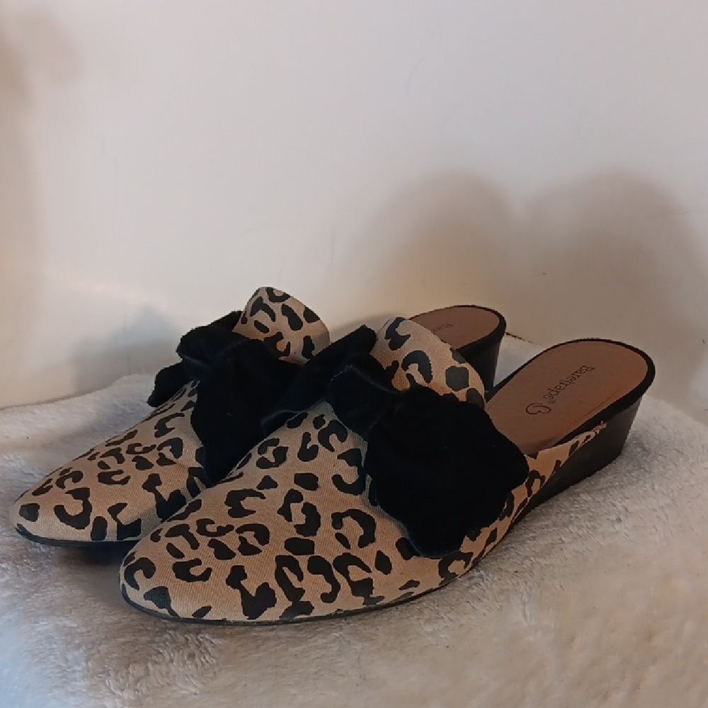 BareTraps Animal Print Mules with Black Accent